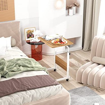 Side Table with Wheels, Home Snack Side Table with Castors Mobile End Table,Oak,05#1-60OK-S8-US - color: Oak, size: 23.6 inches