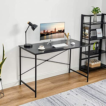 FurnitureR Home Office Desk 47.2-Inch, Simple Computer Desk with Sturdy Metal Legs, Multi-Purpose Writing Table for Students, Work, or Study, Black - color: Black