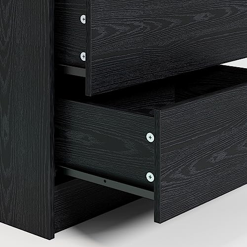 LIKIMIO Nightstand with Charging Station LED Light and 2 Drawers Black | bedside table; end table; charging station; LED light; 2 drawers; black wood grain; small spaces - color: Black