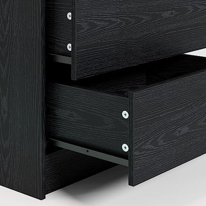 LIKIMIO Nightstand with Charging Station LED Light and 2 Drawers Black | bedside table; end table; charging station; LED light; 2 drawers; black wood grain; small spaces - color: Black
