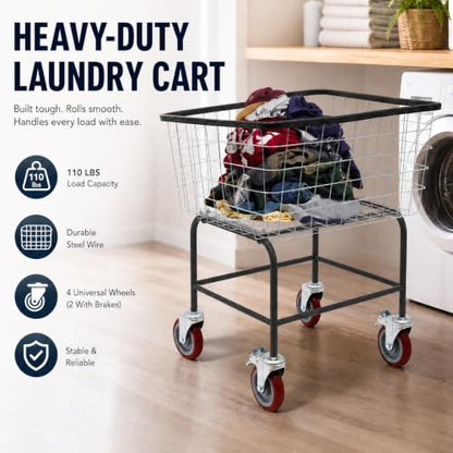 Laundry Cart,Steel Wire Laundry Cart,Laundry Basket With Wheels,Heavy Duty Commercial Wire Laundry Basket Cart for Laundry Clothes Storage Bathroom Hotel Commercial