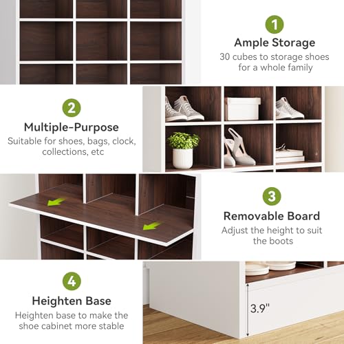 LITTLE TREE 70.9" Tall Shoe Rack, 10-Tier Freestanding Shelf, Max. Store 30 Pairs, Shoe Cabinet Organizer for Living Room, Entryway, Cloakroom, White + Brown - color: White + Brown