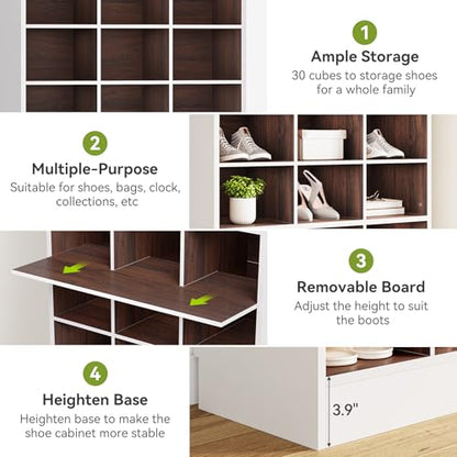 LITTLE TREE 70.9" Tall Shoe Rack, 10-Tier Freestanding Shelf, Max. Store 30 Pairs, Shoe Cabinet Organizer for Living Room, Entryway, Cloakroom, White + Brown - color: White + Brown