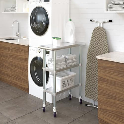 AmGood Stainless Steel Work Table with 2 Shelves and Casters | Metal Utility Table On Wheels (Stainless Steel Work Table with 2 Shelves + Casters, 12" Long x 30" Deep) - size: 12" Long x 30" Deep
