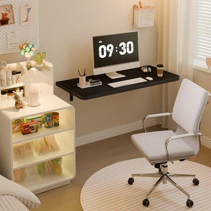 Dogsky 36" x 14" Floating Wall Desk, Fold Down Wall Table - 200 lbs Heavy Duty Solid Pine Wall Mount Folding Desk for Home Office, Laundry Room, Kitchen & Small Apartment, Black - color: Black, size: 36'' x 13.7'' x 6.3''