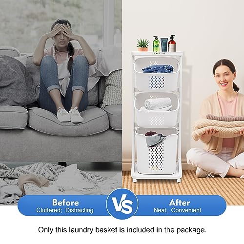 Laundry Basket, Laundry Basket Organizer Sorter Clothes Storage Organizer Shelf Rolling Cart with 4 Wheels, Laundry Hamper Basket Sorter Washing Hamper for Kitchens Bathrooms Bedrooms (3 Tier+White) - style: 3 Tier+White