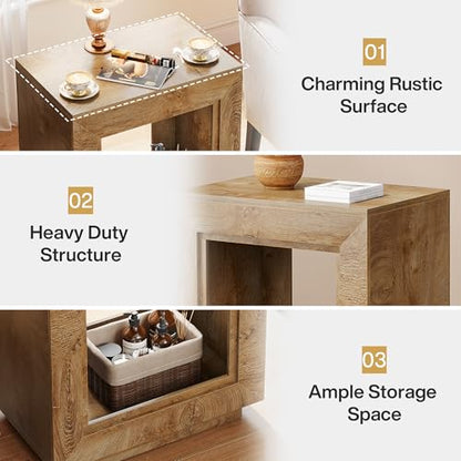 Tribesigns Rustic Wood End Table, 2 Tiered Square Side Table with Storage Shelf, Industrial Sofa Side Table for Living Room, Entrance (1, Wood) - color: Wood