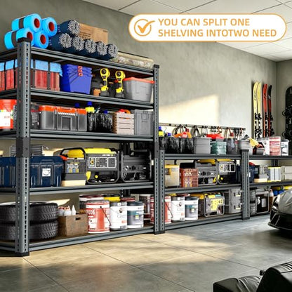 Shelving Unit, 2850LBS Heavy Duty Metal Shelves for Storage, 5-Tier Adjustable Boltless Storage Rack for Kitchen Garage Warehouse Pantry, 36" Wx16 Dx72 H, Black