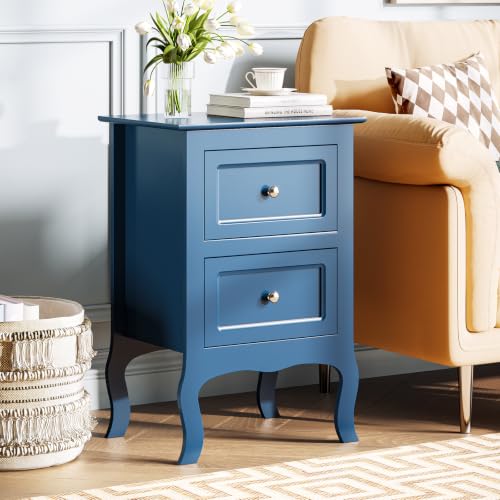 Bonnlo Blue Nightstand with 2 Drawers, Blue Night Stand Bedside Table for Bedroom, Kids Room, Living Room, Small Spaces, Dorm, 15.75" W x 11.8" D x 23.6" H - color: Navy Blue