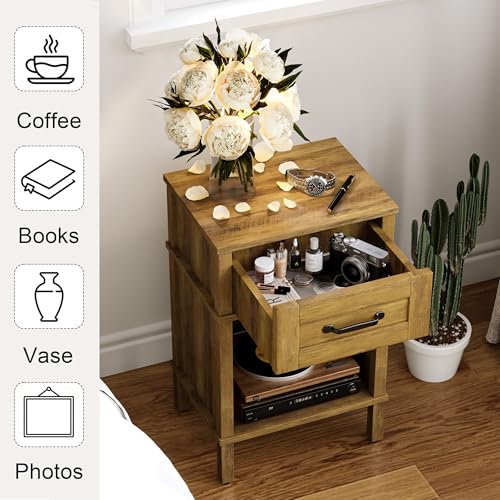 Small Brown Night Stand,Rustic End Table,Wood Nightstand with Drawer | Side End Table with Drawer,End Table Living Room,Farmhouse Nightstand,Modern Brown Side Table for Bedroom LET512DR - color: Rustic Brown