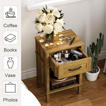 Small Brown Night Stand,Rustic End Table,Wood Nightstand with Drawer | Side End Table with Drawer,End Table Living Room,Farmhouse Nightstand,Modern Brown Side Table for Bedroom LET512DR - color: Rustic Brown