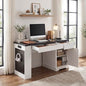 55" Modern Fluted Office Desk with Storage Cabinet & Drawers, Computer Writing Desk with Power Outlet, Pegboard, Built-in Shelves & Keyboard Tray for Study, Home Office, White - color: White
