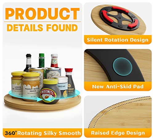 Lazy Susan Organizer Homerays 12 Inch Non-Skid Bamboo Lazy Susan for Kitchen Rotating Spice Rack for Kitchen Cabinet, Wood Turntable for Kitchen Countertop Organizer - size: 12" - Bamboo