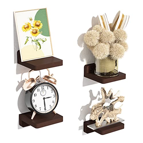 SRIWATANA Walnut Mini Floating Shelves, Set of 4 Small Wall Display Shelf | Compact 4-Inch Wood Shelves in Set of 4; Versatile DIY Layout to Display Small Plants, Mini Items, and Office Decor - color: Walnut, size: 4 inch