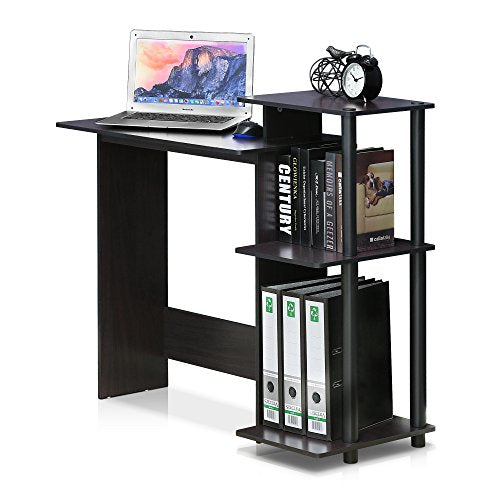 Furinno EFFICIENT Desk, 28.6" Wide Gaming Desk with 3 Open Side Shelves, Laptop Notebook Computer Desk, Office Desk for Home Office, Study Room, Dorm, Bedroom, Dark Walnut - color: Dark Walnut, size: Square Side Shelves