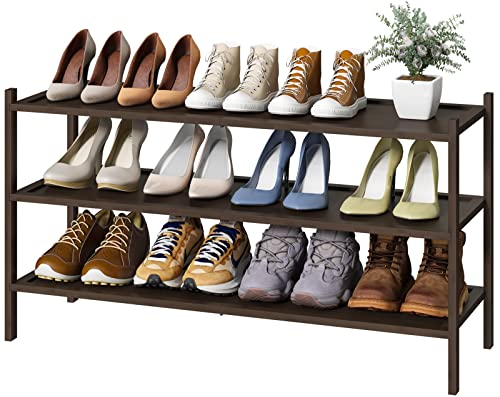 kiplant 3-Tier Long Shoe Rack, Bamboo Wood Shoe Rack for Entryway, Stackable | Foldable | Natural, Shoe Organizer for Hallway Closet, Free Standing Shoe Racks for Indoor Outdoor - color: Brown, size: 3-Tier_Long