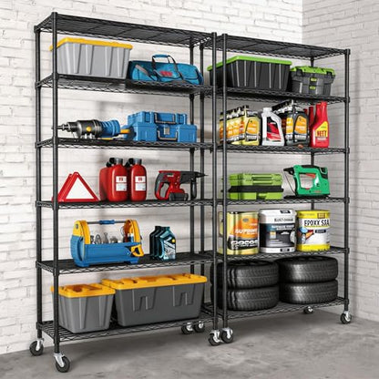 6 Tier Wire Metal Shelving Rack Garage Storage Rolling Shelves with Wheels | Heavy Duty Adjustable Industrial Shelves Unit Utility Sturdy Shelving for Kitchen Garage Pantry Bathroom Laundry - size: 6-Tier Metal Shelf（36L x 14W x 75H）