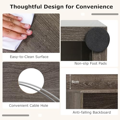 Tangkula Computer Desk with Hutch & Charging Station, Home Office Writing Study Desk with Storage Shelves, Cable Management Hole, Laptop Desk, Desk for Bedroom, Computer Workstation (Gray Oak) - color: Gray Oak