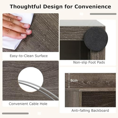 Tangkula Computer Desk with Hutch & Charging Station, Home Office Writing Study Desk with Storage Shelves, Cable Management Hole, Laptop Desk, Desk for Bedroom, Computer Workstation (Gray Oak) - color: Gray Oak
