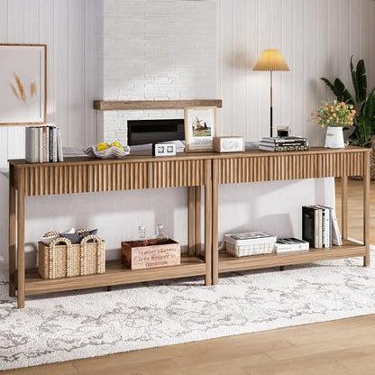 Treocho 47" Fluted Console Table with 3 Drawers and Storage Shelf | Narrow Long Entryway Table,Behind Couch Accent Tables, Entrance Foyer, Hallway, Living Room, Brown - color: Brown