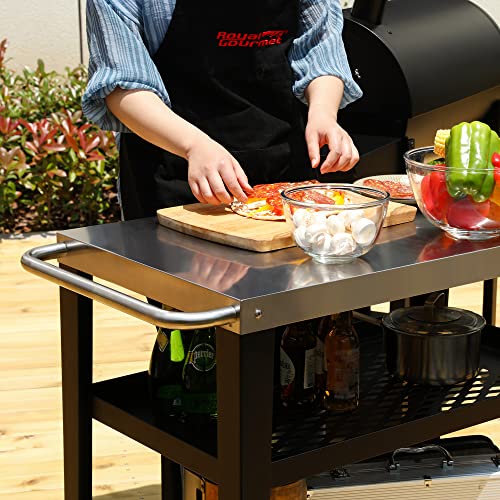 Royal Gourmet PC3404S Rolling Dining Table with Trash Bag Holder, Outdoor Garden Patio BBQ Kitchen Food Prep Table Cart, 34"L x 20"W Stainless Steel Tabletop, Silver & Black | 34"L x20"W Stainless Steel Tabletop | with Removable Trash Bag Holder | Outdoor