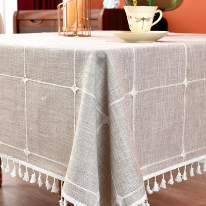 Plaid Farmhouse Tablecloth Checkered Cotton Linen Heavy Weight Table Covers Square 70x70 Inch - color: Coffee, size: 70" x 70" (Square)