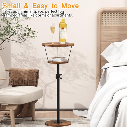 Small Side Table, 2 Tier Drink Table, Height Adjustable Round End Table, Pedestal Side Table for Small Spaces in Living Room, Bedroom, Brown - color: Brown-2 Tier