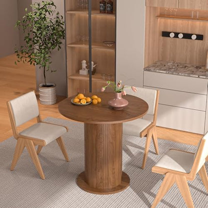 31.5 inch Round Dining Table for 2, Modern Farmhouse Kitchen Table, Small Circle Dining Tables with Wood Strip Base for Kitchen Living Room (Walnut) - color: Walnut