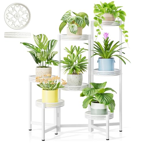 7 Tier White Plant Stand Tall Flower Stand Shelf for Multiple Plants - color: WhiteWave, size: 7-tiers