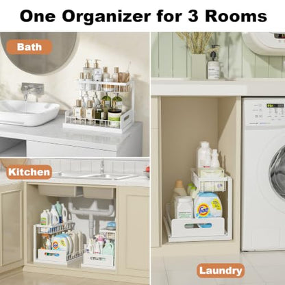 REALINN Under Sink Organizer, Pull Out Cabinet Organizer 2 Tier Slide Out Sink Shelf Cabinet Storage Shelves, Under Sink Storage for Kitchen Bathroom Cabinet, White, 1 Pack | Slide Out Sink Shelf Cabinet Storage Shelves, Under Sink Storage for Kitchen Bat