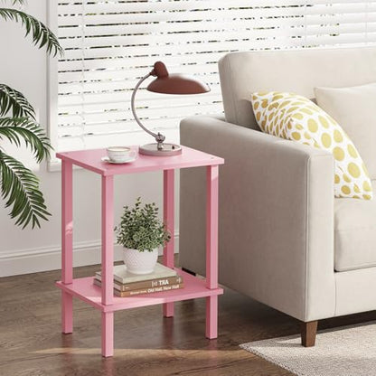 TUTOTAK End Table, Set of 2, Side Table, Nightstand, 2-Tier Storage Shelf, Sofa Table for Small Space, Living Room, Bed Room, Pink TB01BP035 - color: Pink