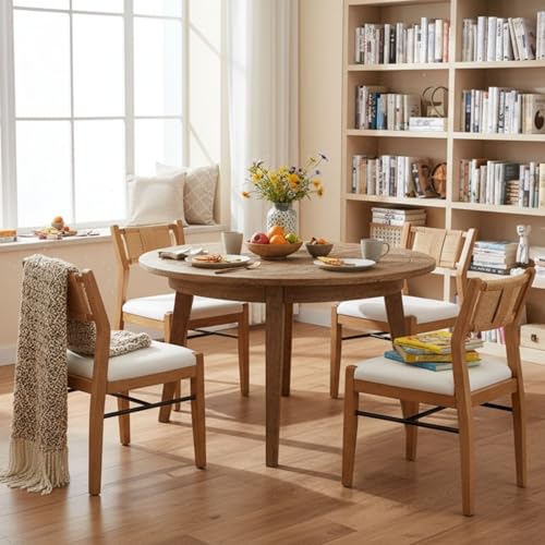 BESTANO Modern Armless Dining Chairs with Rope Woven Back Set of 4, Beige Linen Fabric Upholstered Kitchen & Dining Room Chairs, Mid-Century Classic Farmhouse Wooden Side Chair - color: Beige, size: 4 Chairs