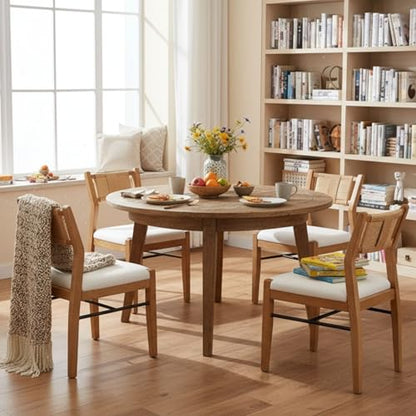 BESTANO Modern Armless Dining Chairs with Rope Woven Back Set of 4, Beige Linen Fabric Upholstered Kitchen & Dining Room Chairs, Mid-Century Classic Farmhouse Wooden Side Chair - color: Beige, size: 4 Chairs
