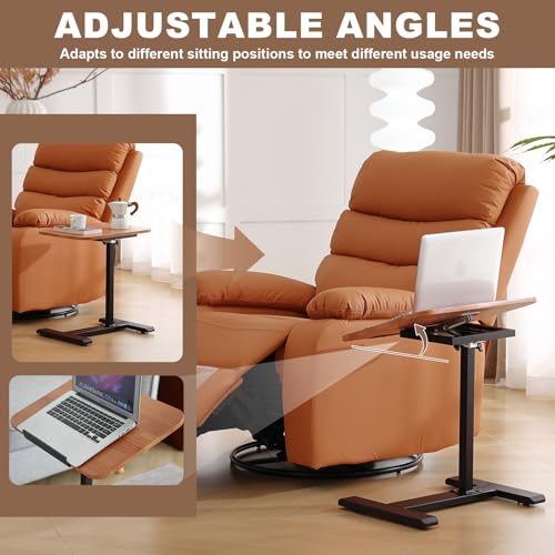 Solid Wood C-Shaped Side Table,360° Rotating TV Tray Table,Height-Adjustable,Sliding Sofa Table,Rolling Laptop Desk for Living Room and Bedroom Use with Sofa,Bed,Chair-Pale Walnut - color: Pale Walnut