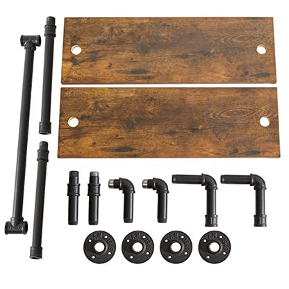 IBUYKE 2-Tiers Industrial Pipe Shelves with Towel Bar RF-TM014 | Rustic Wall Mount Bookcase,Metal Bracket Storage Wall Shelf for Bedroom, Kitchen - size: 2 Tier with Tower Bar