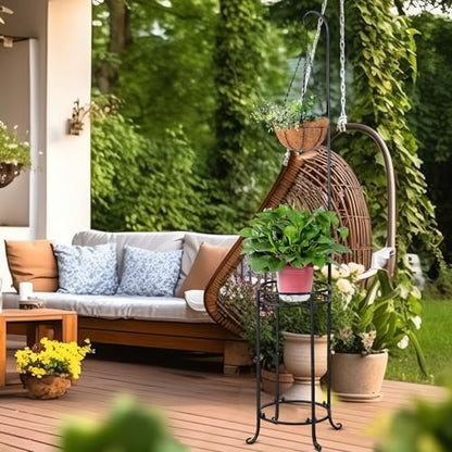 CroBlissful 2 Tier 61" Hanging Plant Stand indoor outdoor Iron Planter Shelves Garden Plant Hanger Stands Black Metal Plant Shelves for Garden Patio Bedroom Living Room Balcony Office