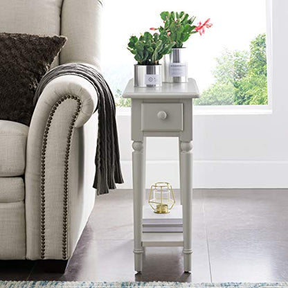 Leick Home Coastal End Table, Solid Wood, 1 Drawer, Bottom Display Shelf, Easy-Assembly, For Living Room/Bedroom, Greige, 23.5 in. L x 10.0 in. W x 24.0 in. H, 20017-GR - color: Greige