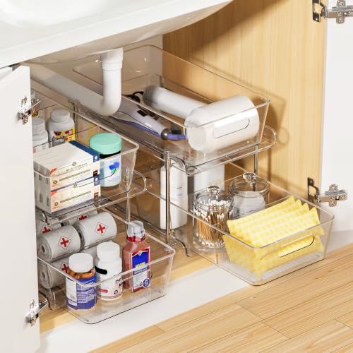 Vtopmart 2 Pack Larger Plastic Bathroom Under Sink Pull-Out Organizer (M-Standard) - color: Transparent, size: M-Standard (2 Pack)
