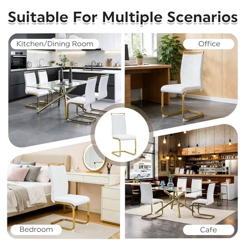 Baysitone Modern Dining Chairs Set of 2, Side Dining Room Chairs with Golden Legs, Kitchen Chairs with Faux Leather Padded Seat High Back for Dining Room, Kitchen, Living Room White - color: White With Gold Leg, size: Set of 2