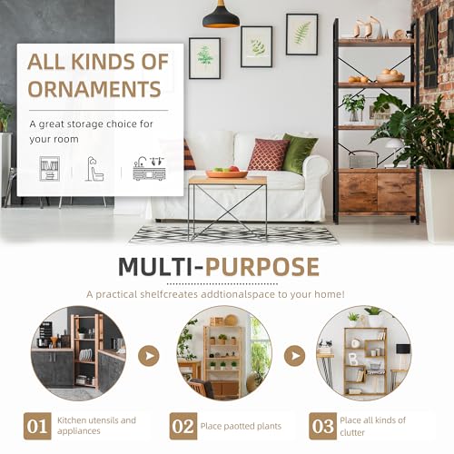 Vongrasig 5 Tier Bookshelf with 2 Drawers, Industrial Tall Bookcase, Modern Display Bookshelves Wood and Metal Shelf, Free Standing Storage Organizer for Office, Living Room, Brown - color: Brown With Drawers