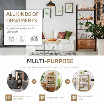 Vongrasig 5 Tier Bookshelf with 2 Drawers, Industrial Tall Bookcase, Modern Display Bookshelves Wood and Metal Shelf, Free Standing Storage Organizer for Office, Living Room, Brown - color: Brown With Drawers