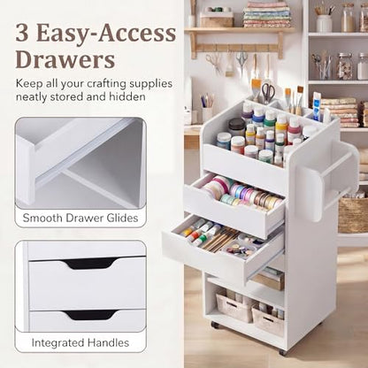 Tangkula Rolling Storage Drawer Cart, Home Office Mobile Drawer Cart, Wooden Utility Cart Storage Cabinet w/ 3 Drawers & 3 Open Storage Shelves, Paper Organizer w/Lockable Casters