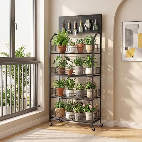 4 Tier Supermaket Snack Rack Display Stand, Retail Display Shelves with Hooks & Wheels, Metal Snack Shelf for Store Home Kitchen, Black Chip Rack Display Stand (4 Tier（60cm）) - size: 4 Tier（23.6inch）
