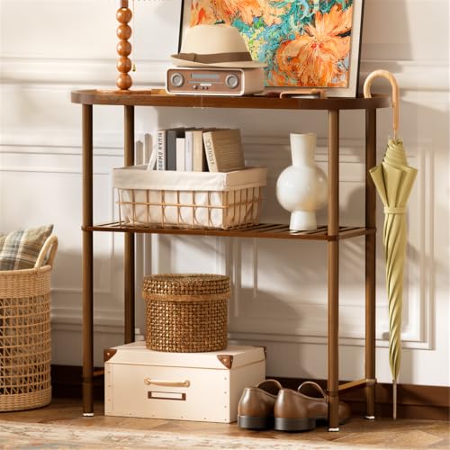 Small Entryway Table Bamboo 30.7", Narrow Hallway Table 2-tier, Slim Console Table with Anti-fall Edge, Sofa Side Table 5min Easy Assembly, Small TV Stand for Bedroom, Indoor Plant Stand, Dark Walnut - color: Dark Walnut, size: 30.7"L x 11.8"W x 29.7"H