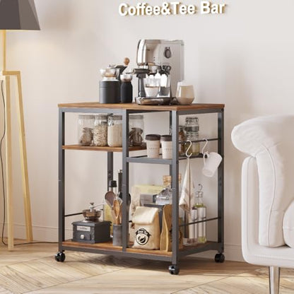 ZIWEI STAR Kitchen Microwave Cart, Microwave Stand, Small Kitchen cart, Bakers Rack Table Coffee Bar Cart with Wheels, Rolling Shelf for Office, Living Room, Balcony, Bedroom.