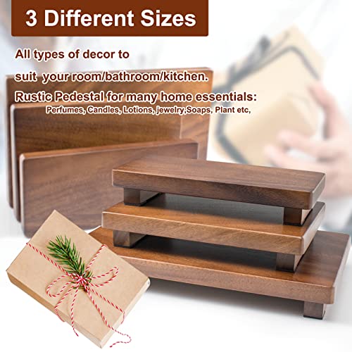Walnut Wood Pedestal Stand, Wood Riser for Kitchen Counter Farmhouse Decor, Rectangle Wooden Display Tray for Bathroom Home Kitchen (Small, 9 x 3.9 x1.57Inch) - size: Small & 9*3.9*1.57‘’