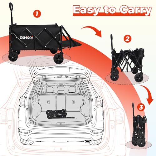 Foldable Wagon with Tailgate,12 lb Lightweight Small Utility Cart | Garden, Grocery, Beach, Camping, Portable Use, Black - color: Black