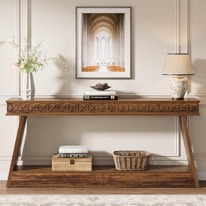Tribesigns 70.9 Inch Long Console Table for Entryway, 2-Tier Farmhouse Entryway Table with Storage, Narrow Sofa Table Behind the Couch, Wood Accent Table for Hallway, Living Room, Foyer, Dark Brown - color: Dark Brown
