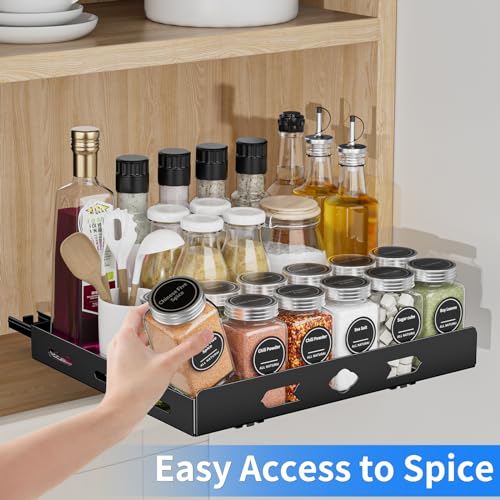 BOIVSHI Pull Out Spice Rack Organizer for Cabinet, 1 Tier Heavy Duty Spice Rack, Vertical Spice Rack for Kitchen Cabinet and Pantry (12.6''Wx10.5''Dx2.8''H, Metal Black) - size: 12.6''Wx10.5''Dx2.8''H,1 Tier