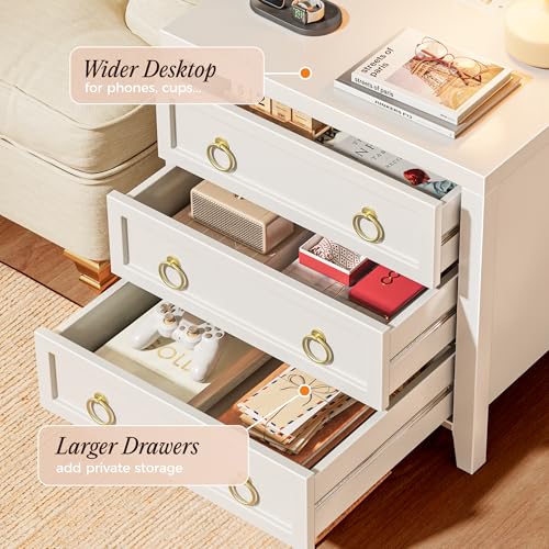 Huuger Paint Night Stand with Charger Station, 3 Drawer Nightstand Set of 2 | Larger Wider Bedside Table with USB-C Port, Modern End Table, for Bedroom, Living Room, White Nightstand - color: White